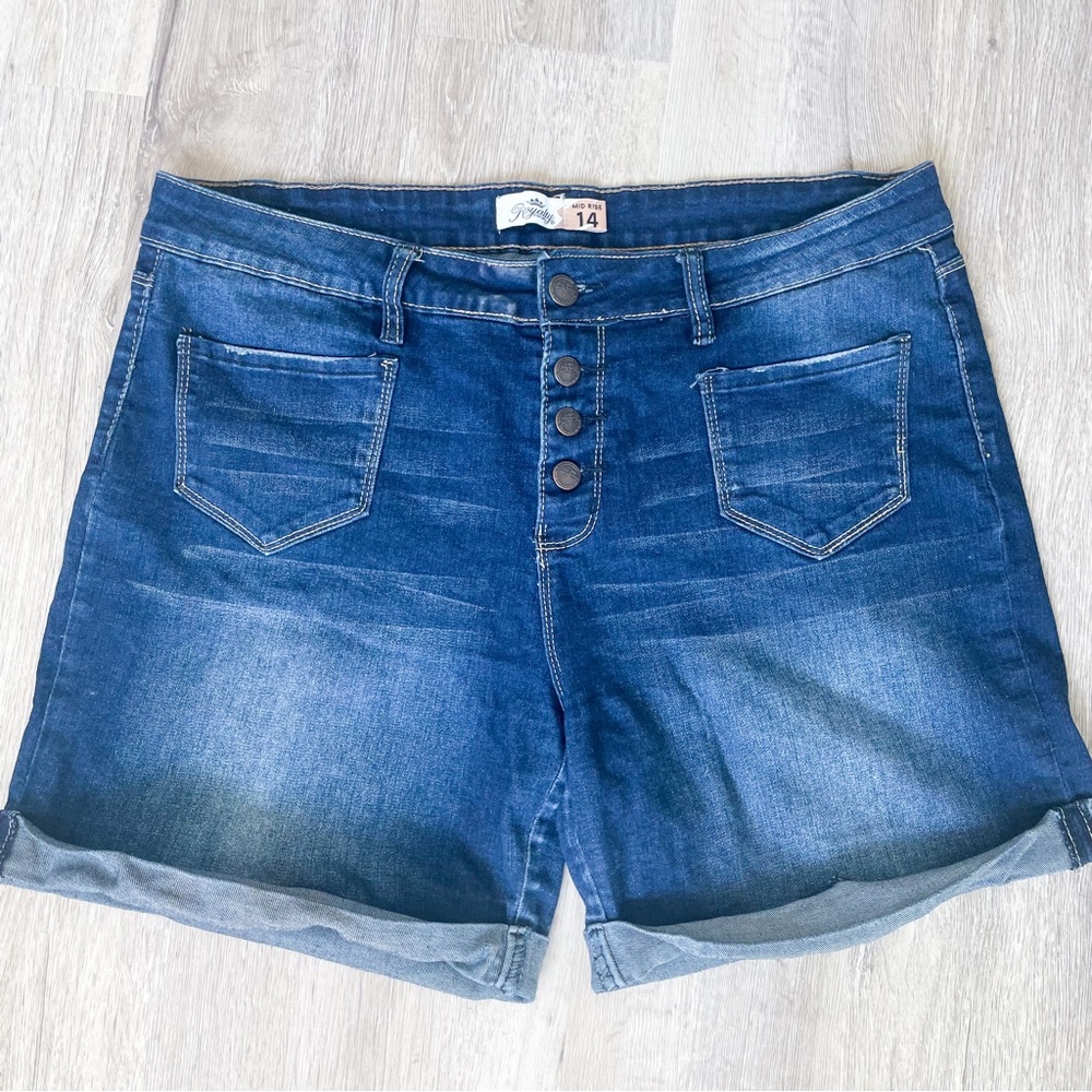 Royalty For Me High-Waisted Cuffed Button-Up Jean Shorts | Size 14